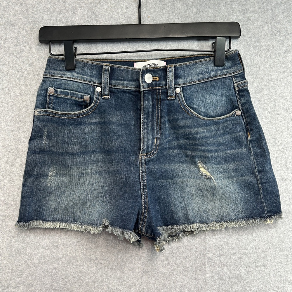 PINK Victorias Secret Size 4 Jean Shorts Blue Distressed Frayed Hem Denim Casual
